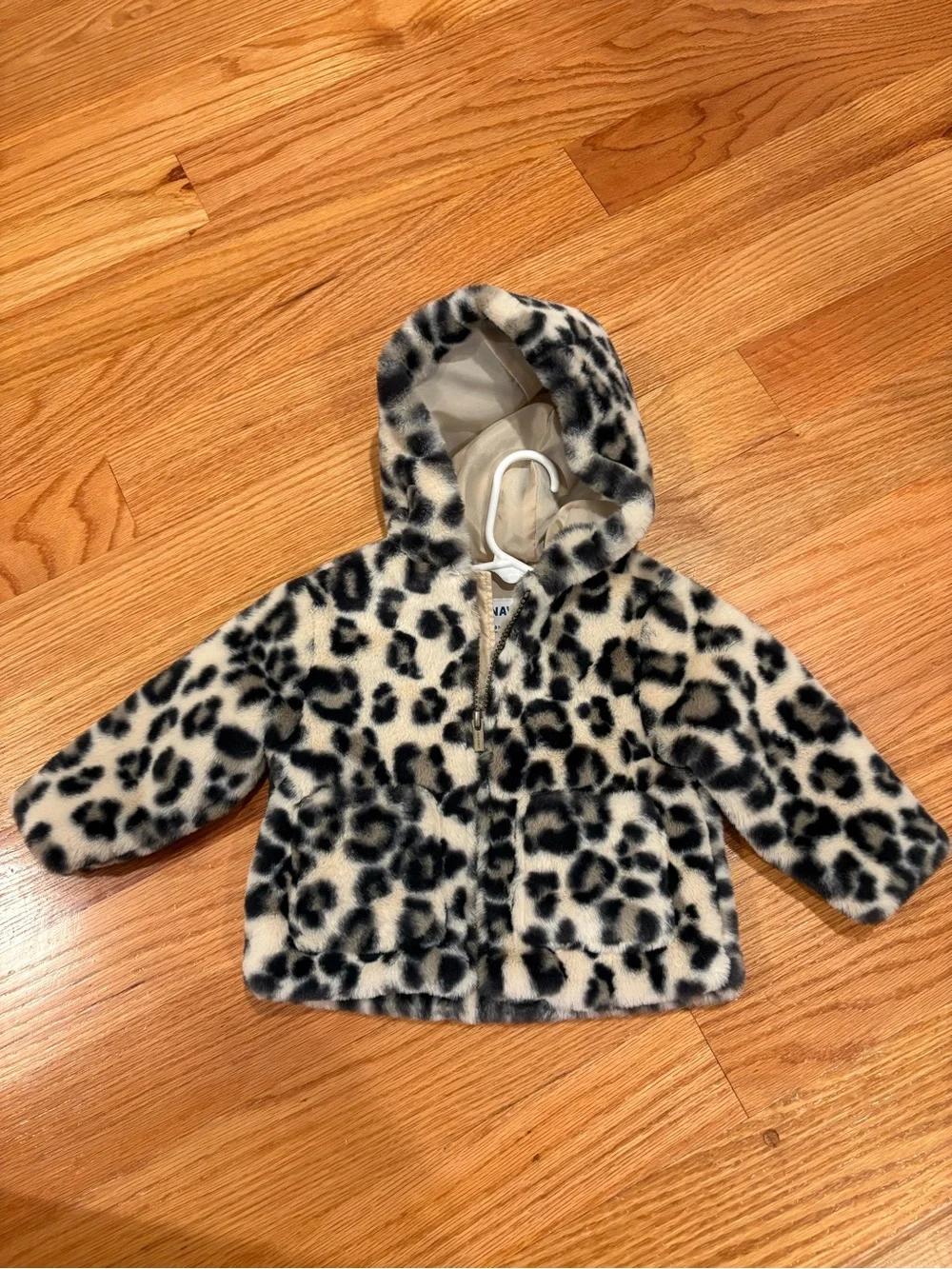 Old Navy Faux Fur Leopard Hooded Jacket for Kids - Ivory & Black